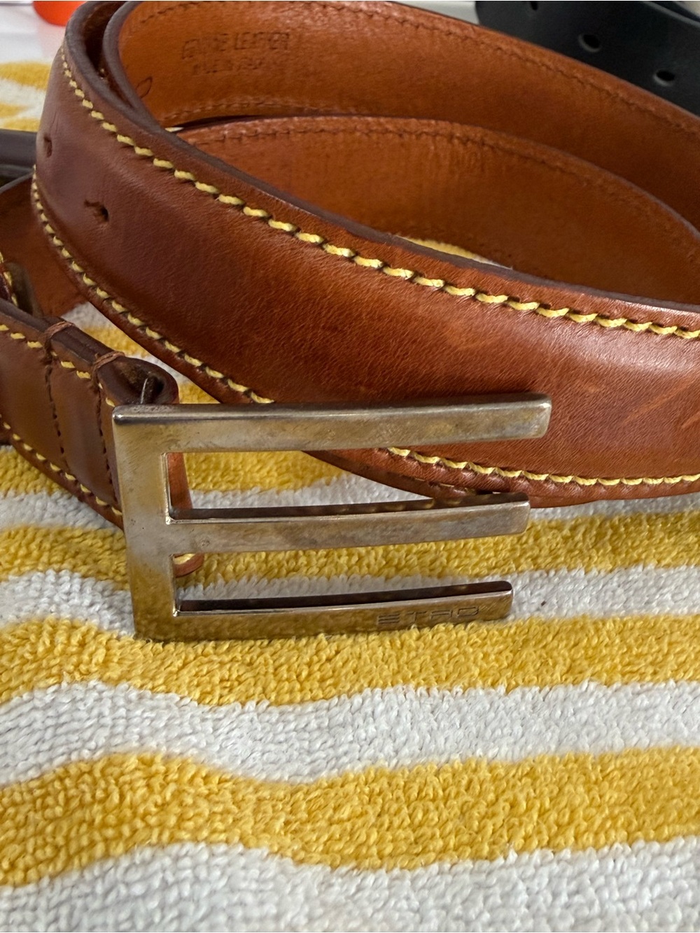 Etro Chestnut Brown Leather Belt with E Buckle